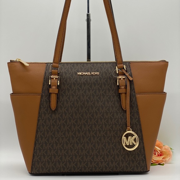 MICHAEL KORS CHARLOTTE LARGE TOP ZIP TOTE BROWN - Picture 3 of 16